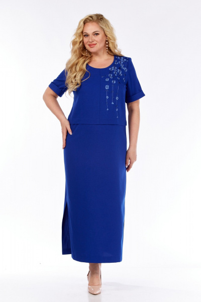 Платье из льна на каждый день с разрезом SVT-fashion 585 василек - фото 1