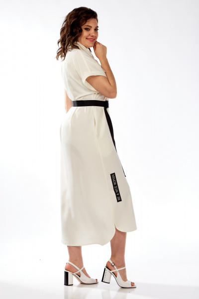 Платье летнее рубашечного кроя из лен-вишер с разрезом Michel chic 993/2 молоко - фото 4