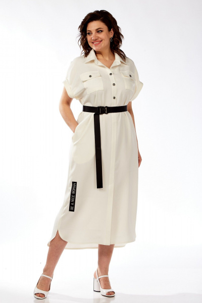 Платье летнее рубашечного кроя из лен-вишер с разрезом Michel chic 993/2 молоко - фото 1