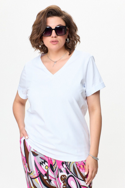 Трикотажная футболка из хлопка с V-образным вырезом Bliss 9174 белый - фото 3