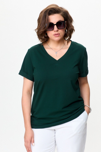 Футболка из хлопка с свободным кроем и V-вырезом Bliss 9174 нефть - фото 2