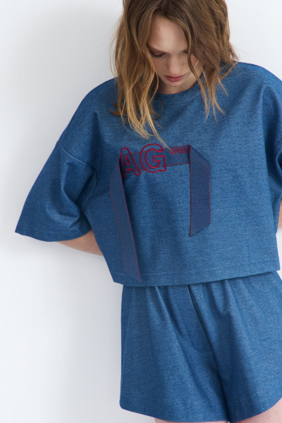 Майка короткая с декоративной вышивкой и круглой горловиной AG Green G505/9 - фото 6