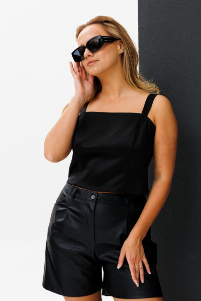 Шорты из экокожи с накладными карманами для стильных образов Anelli 1403.1 черный - фото 8