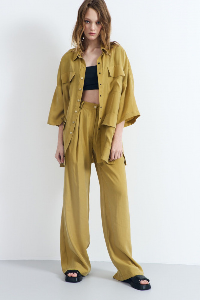 Летние желтые прямые брюки из костюмной ткани AG Green G507/6 - фото 1