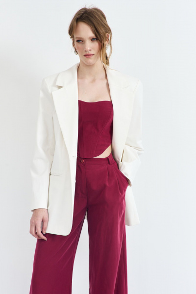 Летний белый жакет из костюмной ткани с отрезным бочком AG Green G509/4 - фото 4