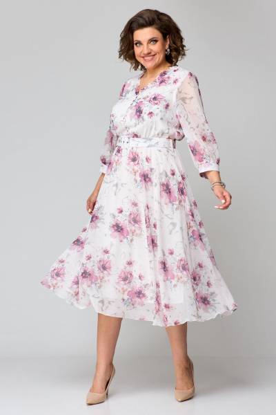 Платье из шифона с приталенным силуэтом и юбкой полусолнце Slaviaelit 526-1 светло-розовый - фото 2