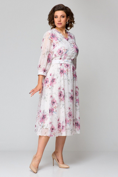 Платье из шифона с приталенным силуэтом и юбкой полусолнце Slaviaelit 526-1 светло-розовый - фото 3