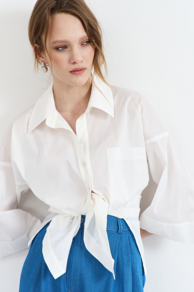 Летняя белая блузка из плательной ткани с отложным воротником AG Green G511/3 - фото 9