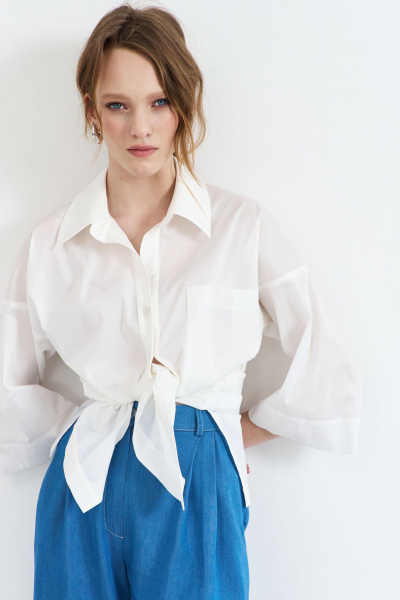 Летняя белая блузка из плательной ткани с отложным воротником AG Green G511/3 - фото 8