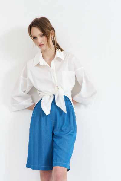 Летняя белая блузка из плательной ткани с отложным воротником AG Green G511/3 - фото 7