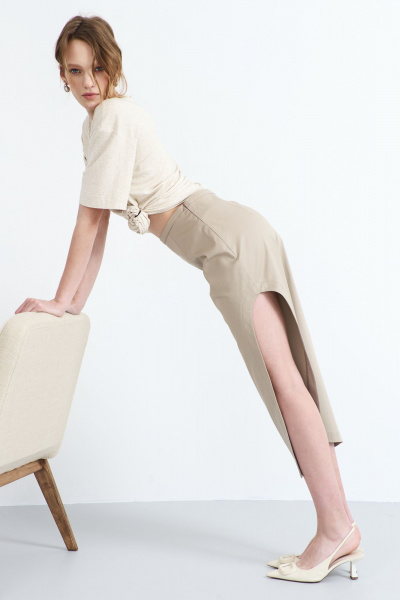 Юбка с фигурным вырезом из костюмно-плательной ткани AG Green G515/8 - фото 5