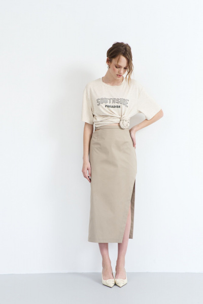 Юбка с фигурным вырезом из костюмно-плательной ткани AG Green G515/8 - фото 1