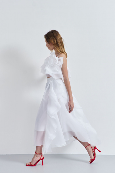 Летняя текстильная юбка на притачном поясе с складками и воланами AG Green G517/8 - фото 7