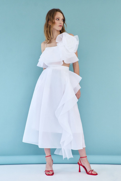 Летняя текстильная юбка на притачном поясе с складками и воланами AG Green G517/8 - фото 1