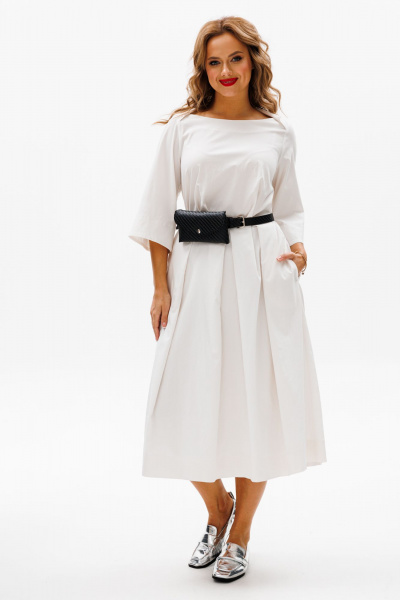 Летнее платье из хлопка с складками, карманами и поясной сумочкой Anastasia 1106 молочный - фото 7