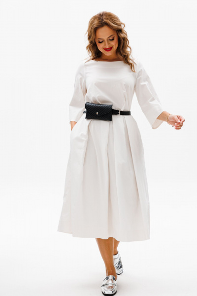 Летнее платье из хлопка с складками, карманами и поясной сумочкой Anastasia 1106 молочный - фото 6