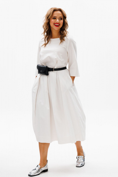 Летнее платье из хлопка с складками, карманами и поясной сумочкой Anastasia 1106 молочный - фото 5