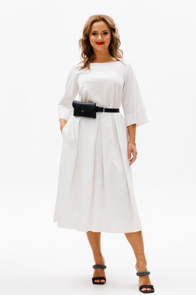 Летнее платье из хлопка с складками, карманами и поясной сумочкой Anastasia 1106 молочный - фото 1
