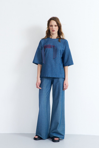 Летняя майка из трикотажа с декоративной вышивкой и коротким рукавом AG Green G518/9 - фото 1