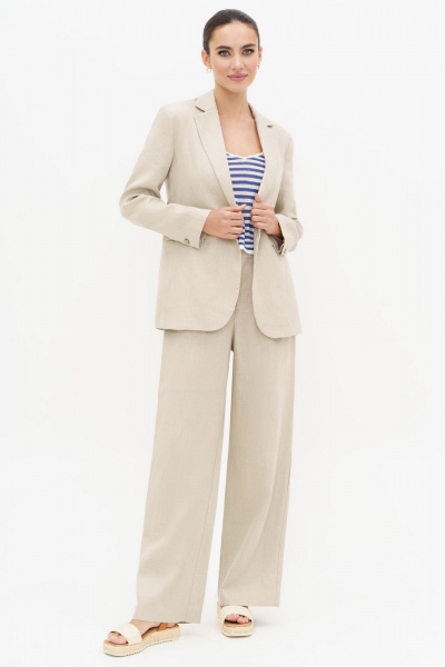 Летной льняной костюм бежевый жакет и прямые брюки Urs 24-338-1 - фото 2