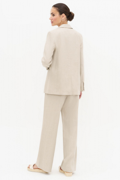 Летной льняной костюм бежевый жакет и прямые брюки Urs 24-338-1 - фото 3