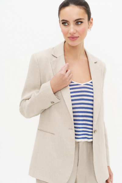 Летной льняной костюм бежевый жакет и прямые брюки Urs 24-338-1 - фото 5