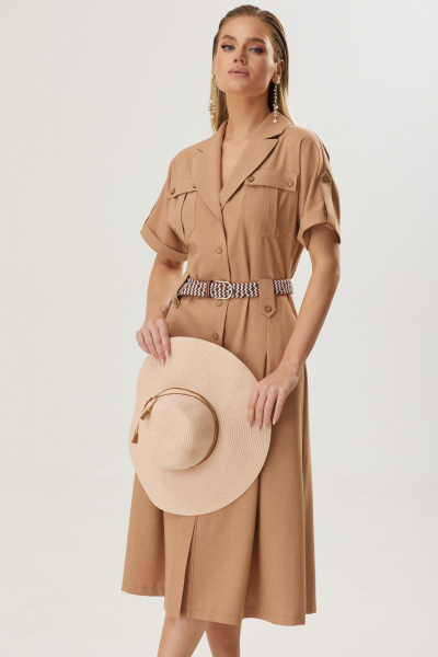 Элегантное летнее платье А-силуэт с коротким рукавом Твой имидж 1833 кэмел - фото 8