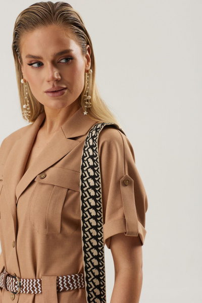 Элегантное летнее платье А-силуэт с коротким рукавом Твой имидж 1833 кэмел - фото 7