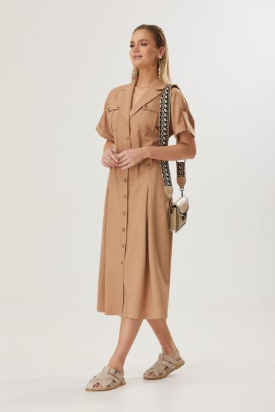 Элегантное летнее платье А-силуэт с коротким рукавом Твой имидж 1833 кэмел - фото 6