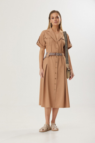 Элегантное летнее платье А-силуэт с коротким рукавом Твой имидж 1833 кэмел - фото 5