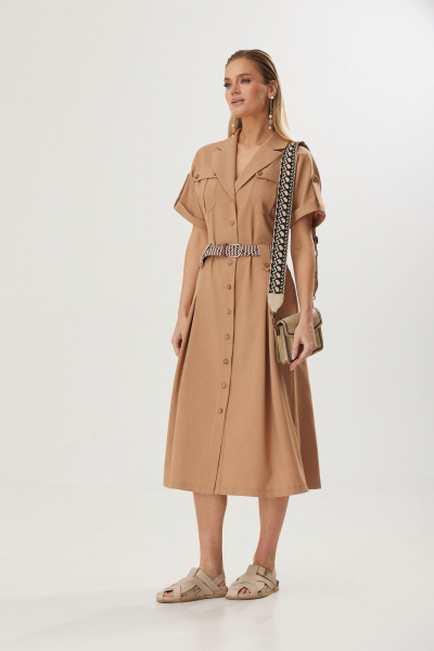 Элегантное летнее платье А-силуэт с коротким рукавом Твой имидж 1833 кэмел - фото 4