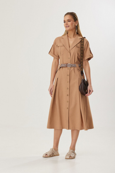 Элегантное летнее платье А-силуэт с коротким рукавом Твой имидж 1833 кэмел - фото 1