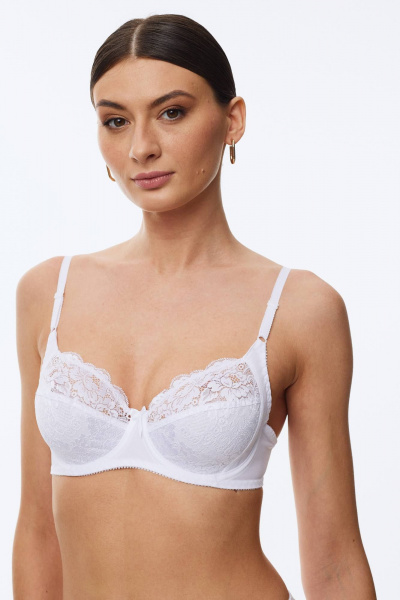 Круглогодичный белый бюстгальтер из трикотажа с кружевом Леди Леда 403-306 - фото 1