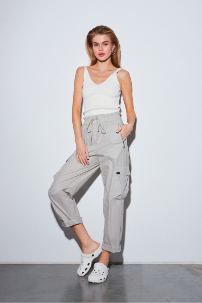 Серовые брюки свободного кроя из хлопковой ткани DAVYDOV 6454 - фото 1