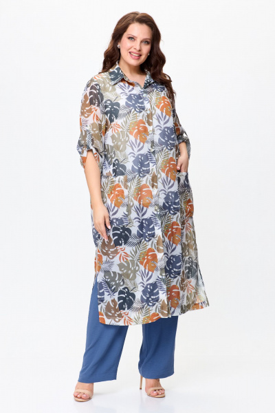 Летний комплект из текстильных брюк, топа и рубашки OVERYOU М144/1 джинс_мультиколор - фото 9