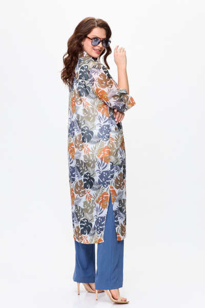 Летний комплект из текстильных брюк, топа и рубашки OVERYOU М144/1 джинс_мультиколор - фото 2