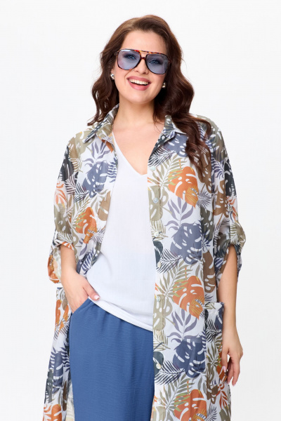 Летний комплект из текстильных брюк, топа и рубашки OVERYOU М144/1 джинс_мультиколор - фото 5