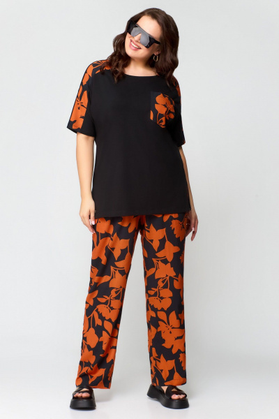 Брюки, туника Svetlana-Style 1567 черный+оранжевый_листик - фото 1