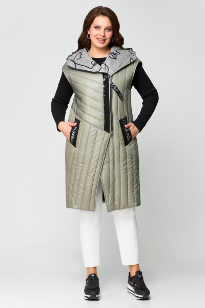 Демисезонный зеленый жилет с капюшоном и прорезными карманами Svetlana-Style 1766 мох - фото 1