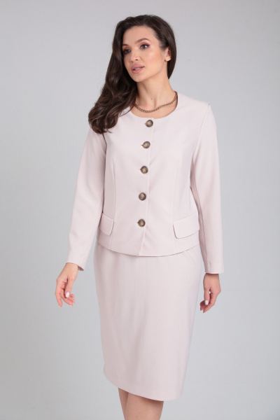 Демисезонный трикотажный комплект жакета и юбки Verita 2176 молочный - фото 4