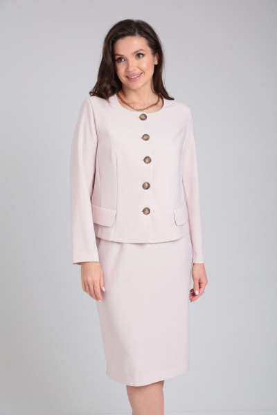 Демисезонный трикотажный комплект жакета и юбки Verita 2176 молочный - фото 3