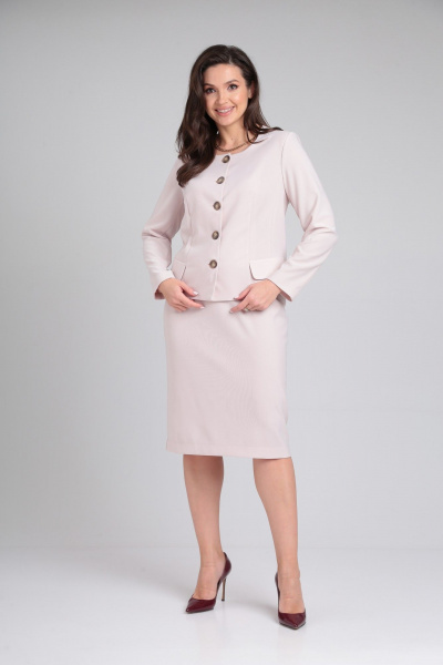 Демисезонный трикотажный комплект жакета и юбки Verita 2176 молочный - фото 1