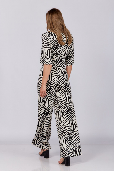 Летний бежевый комплект из блузы и брюк с заниженной талией Verita 2287 зебра - фото 8