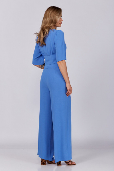 Летний синий комплект из блузы и брюк с завязками Verita 2287 синий - фото 8