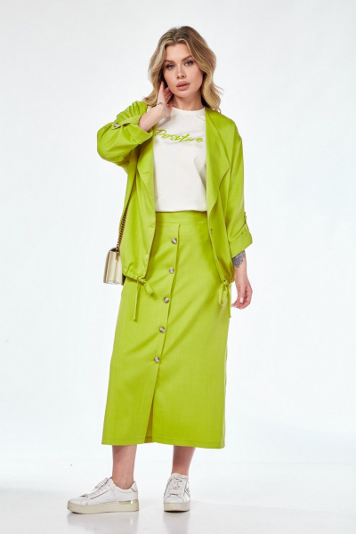 Жакет, футболка, юбка Милора-стиль 1222 салат - фото 1