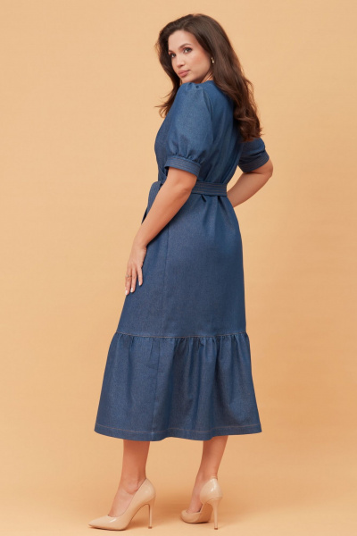 Синее платье с защипами и накладными карманами Andina city 8020 синий - фото 2