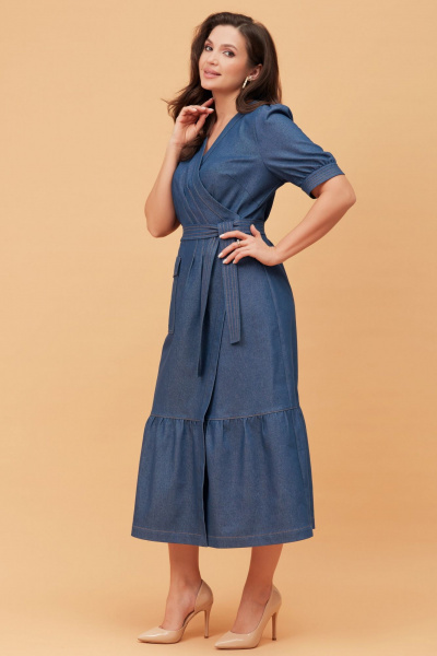 Синее платье с защипами и накладными карманами Andina city 8020 синий - фото 6
