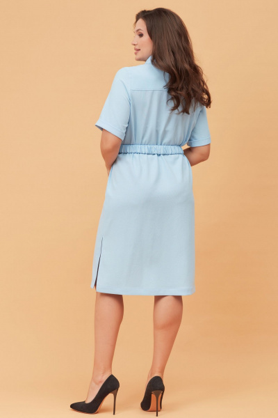 Платье миди деловое с воротником-стойкой и карманами Andina city 8027 голубой - фото 6