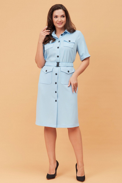 Платье миди деловое с воротником-стойкой и карманами Andina city 8027 голубой - фото 5