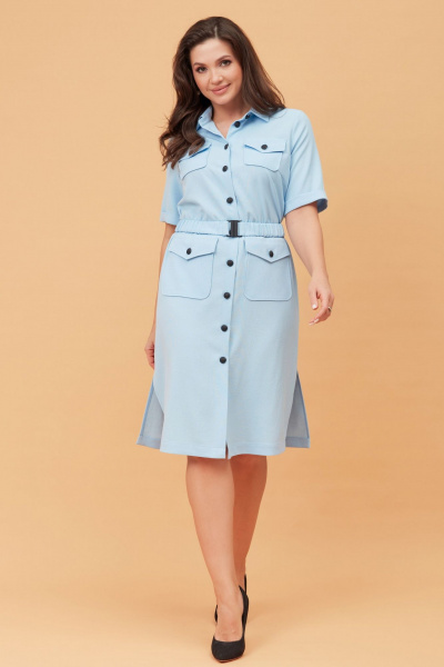 Платье миди деловое с воротником-стойкой и карманами Andina city 8027 голубой - фото 2